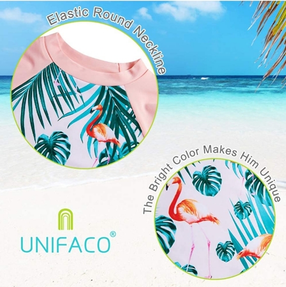 UNIFACO Toddler Girls Swimsuit Rashguard Set Summer Beach Breathable Tankini - Picture 3 of 4